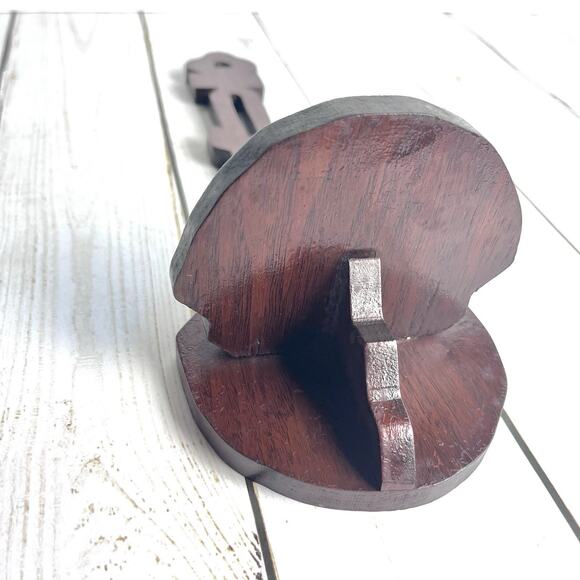 Vintage Banjo Style Shape Solid Wood Shelf Handcrafted Details Dark Brown - Picture 4 of 16